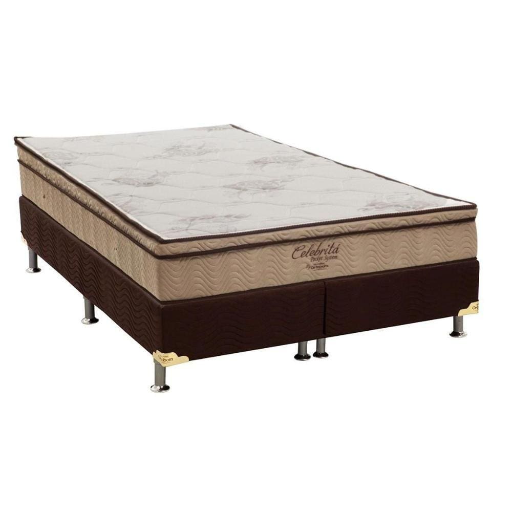Cama Box Queen: Colchão Molas Ensacadas Ortobom SuperPocket Celebrita + Base CRC Suede Brown(158x198)