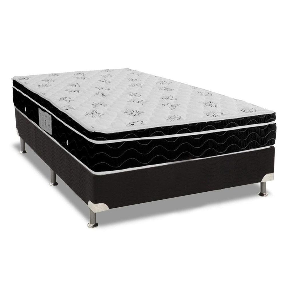 Cama Box Queen: Colchão Molas Bonnel Ortobom Nanolastic Physical Spring + Base CRC Suede Black(158x198)