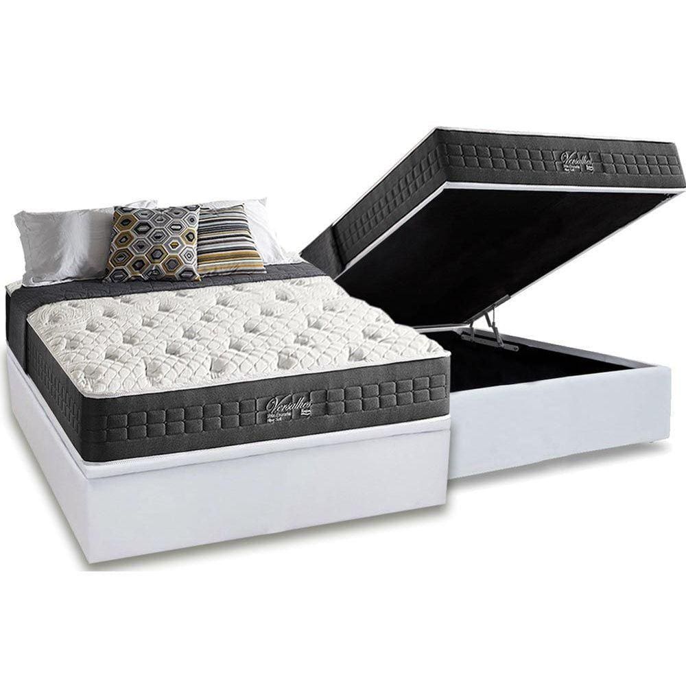Cama Box Baú Casal: Colchão Molas Ensacadas Anjos MasterPocket Hotel + Base CRC Suede Clean(138x188)