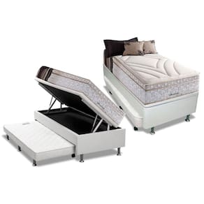 Cama Box Baú c/Auxiliar Solteiro: Colchão Molas Herval Maxspring American + Base CRC Courano Branco(88x188)