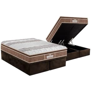 Cama Box Baú King: Colchão Ortopédico Probel D33 / EP Guarda Costas PróIntense Plus Pillow Top + Base CRC Suede Brown(193x203)