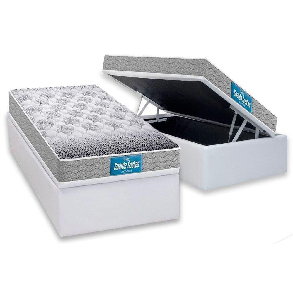 Cama Box Baú Solteiro: Colchão Ortopédico Probel D45 / EP Guarda Costas PróExtreme + Base CRC Courano White(88x188)