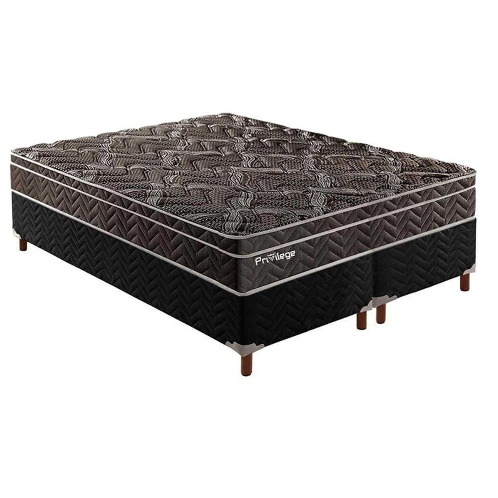 Cama Box Queen: Colchão Molas Paropas MasterPocket Ensacadas Privilege + Base CRC Suede Black(158x198x24)