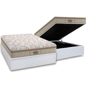 Cama Box Baú Casal: Colchão Ortopédico Probel D33 / AG65 Guarda Costas Extreme Resistence Pillow Top + Base CRC Courano White(138x188)