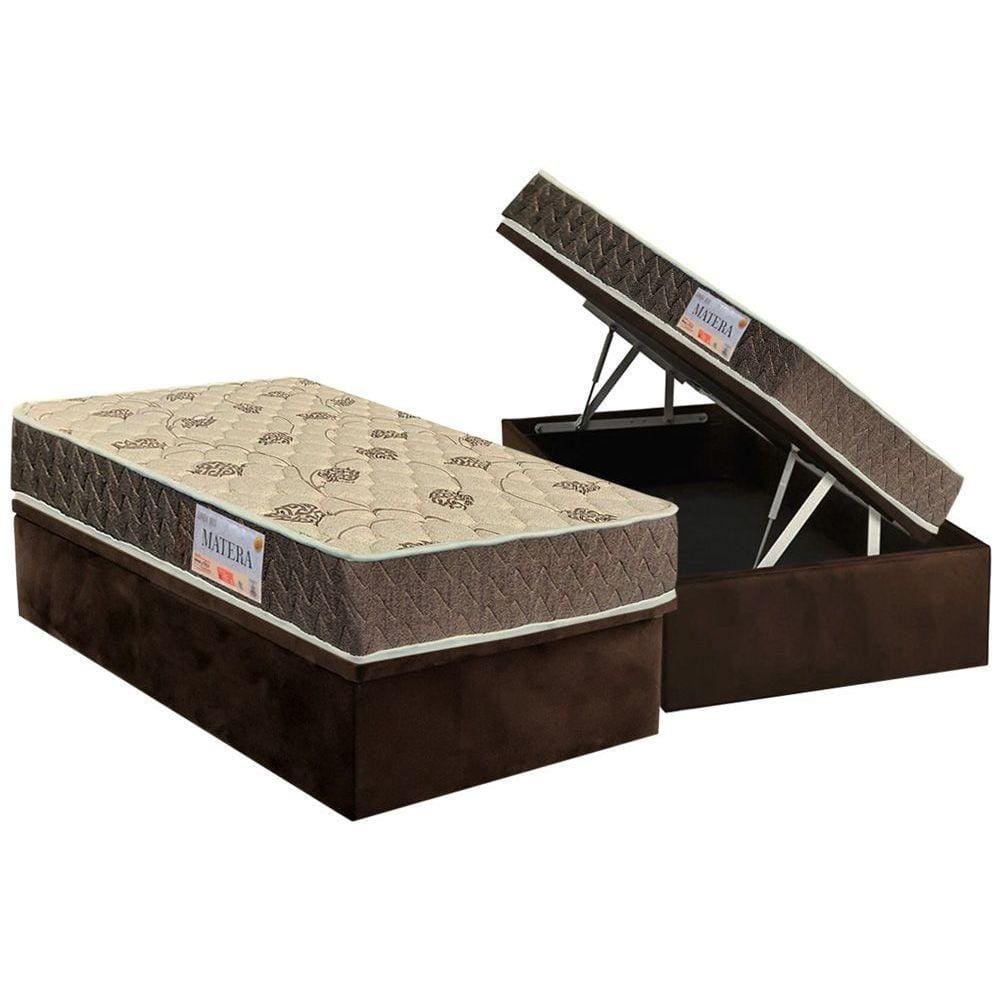 Cama Box Baú Solteiro: Colchão Ortopédico Orthoflex D33 / EP Matera + Base CRC Suede Brown(88x188)