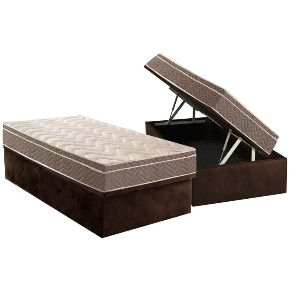 Cama Box Baú Solteiro: Colchão Ortopédico Paropas D33 / EP Confort Ultra Firme + Base CRC Suede Brown(88x188)