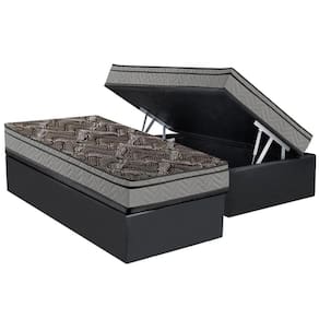 Cama Box Baú Solteiro: Colchão Anatômico Paropas D28 / EP Confort Firme+ Base CRC Suede Cinza(88x188)