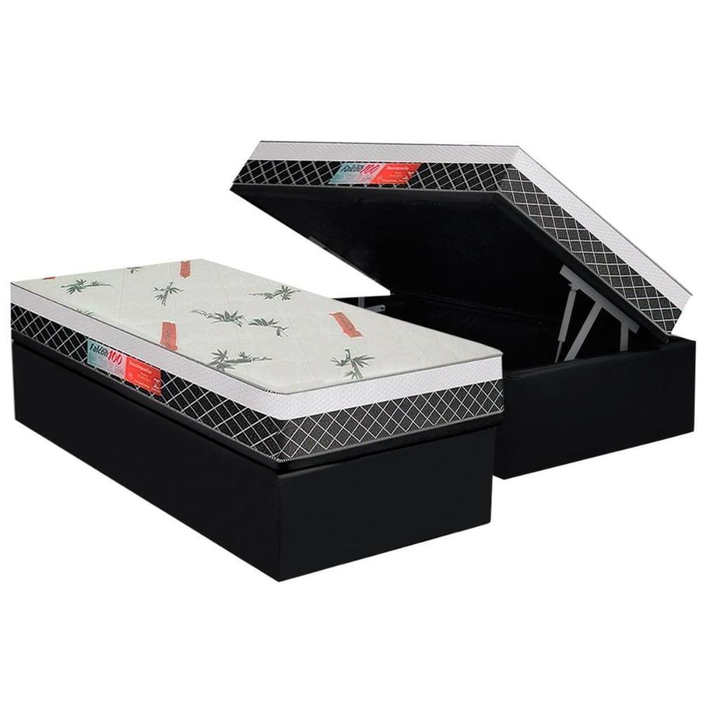 Cama Box Baú Solteiro: Colchão Ortopédico Plumatex Falcon Ultra Firme + Base CRC Suede Black(88x188)