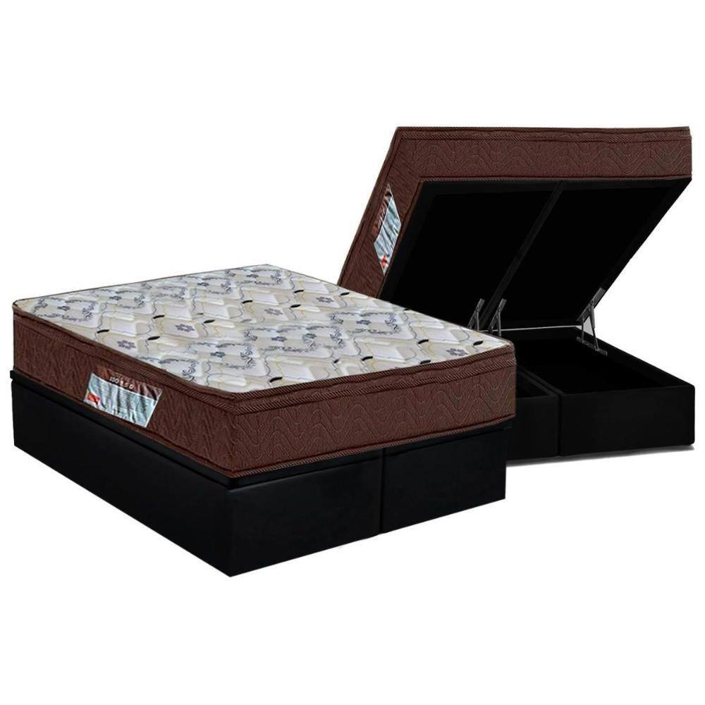 Cama Box Baú Queen: Colchão Ortopédico Ortobom D45 / EP ISO 150 Mega Firme + Base CRC Suede Black(158x198)