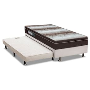 Cama Box Baú c/Auxiliar Solteiro: Colchão Ortopédico Ortobom Light + Base CRC Courano White(88x188)