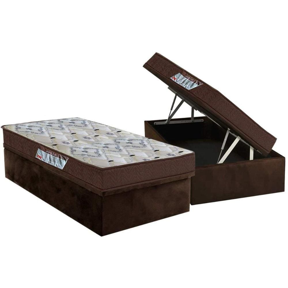 Cama Box Baú Solteiro: Colchão Ortopédico Ortobom D45 / EP ISO 150 Mega Firme + Base CRC Suede Brown(88x188)