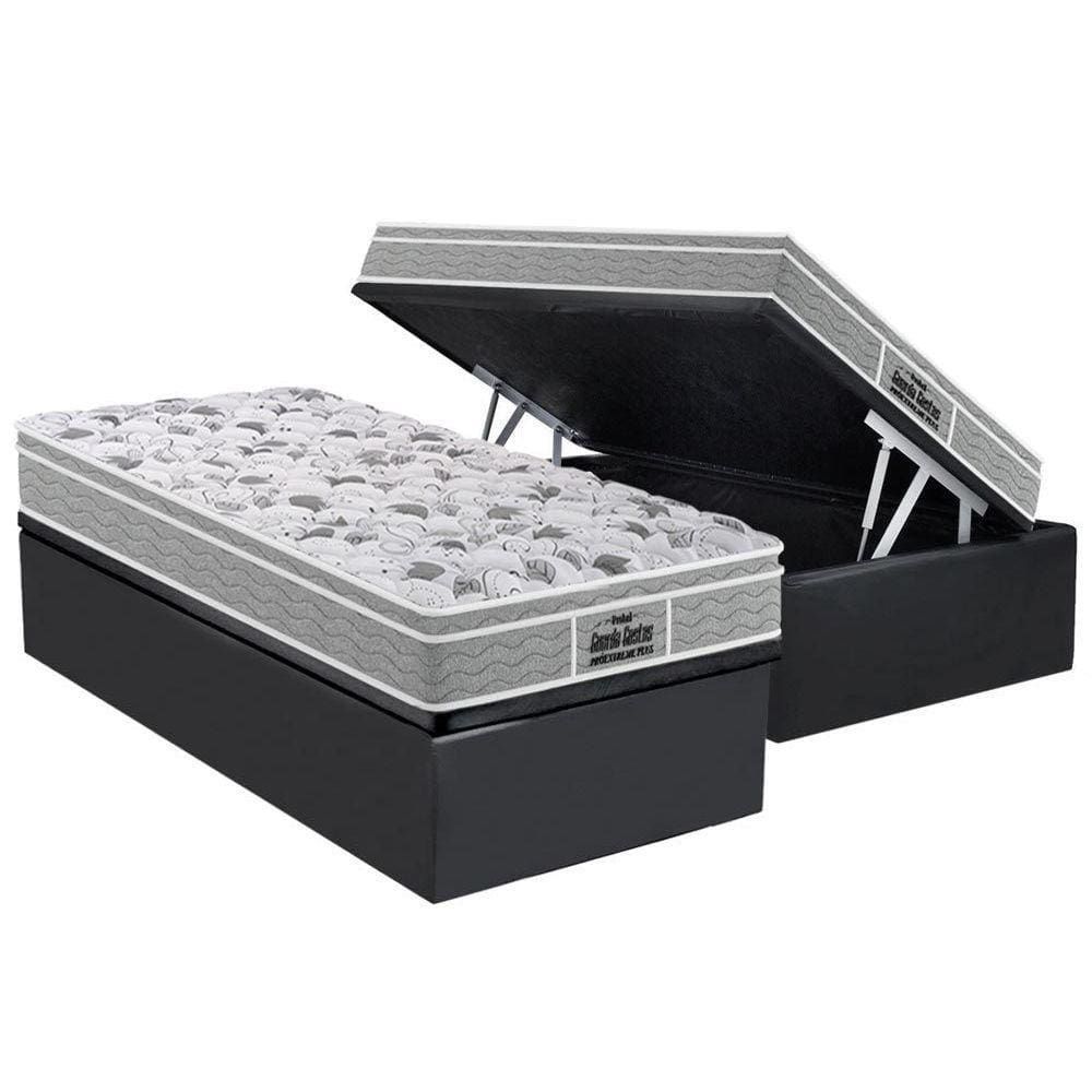 Cama Box Baú Solteiro: Colchão Ortopédico Probel D45 / EP Guarda Costas PróExtreme Plus + Base CRC Suede Gray(88x188)