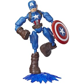 Avengers Marvel Bend e Flex Action Figure Toy, 6-Inch Flexible Captain America Figure, inclui acessório de explosão, para crianças de 4 anos ou mais