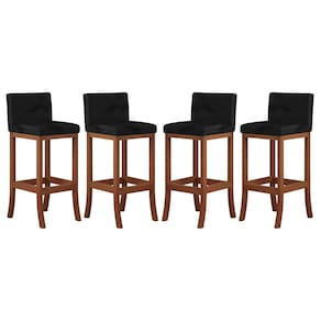 Kit 4 Banquetas Alta Estofada para Cozinha Americana Espanha Madeira Maciça Castanho Suede CCS
