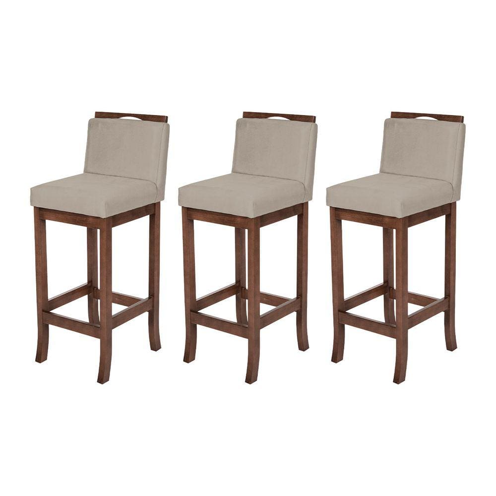 Kit 3 Banquetas Alta para Balcão Turim Madeira Capuccino Suede CCS
