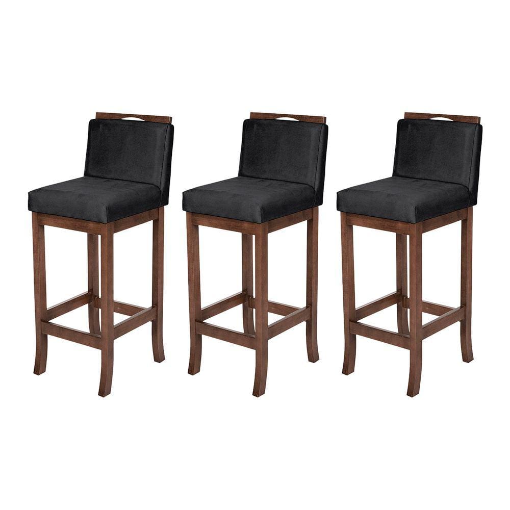 Kit 3 Banquetas Alta para Balcão Turim Madeira Capuccino Suede CCS