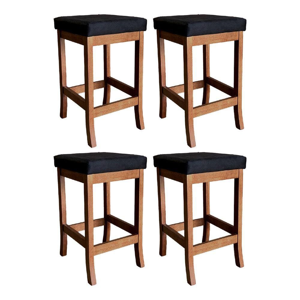 Kit 4 Banquetas Alta Estofada para Bancada Barcelona Madeira Castanho Suede CCS