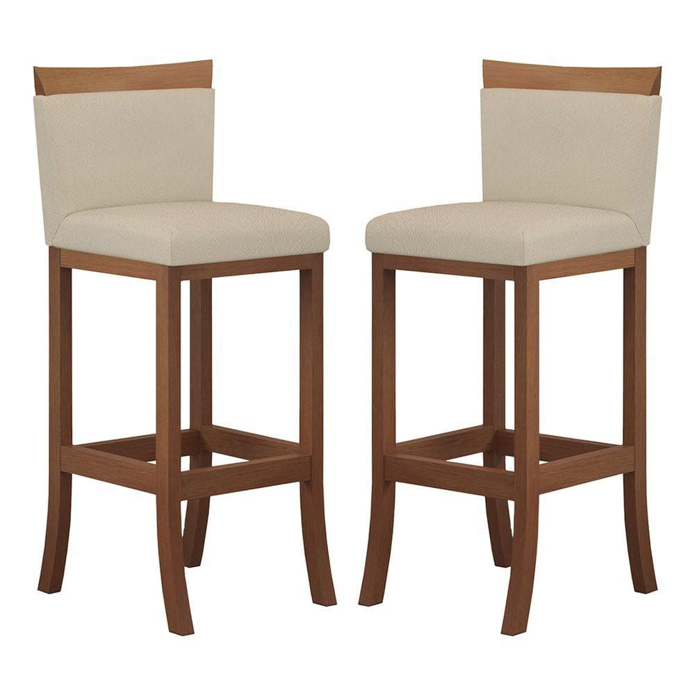Kit 2 Banquetas Alta Encosto Estofado 38x102 Cm Paris Madeira Maciça Castanho Suede CCS