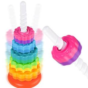 NiToy Spinning Empilhamento Brinquedo para Crianças, Torre Arco-íris Rodas de Fiação de Duas Cores Premium Forte BPA-Free ABS Plástico Educação Precoc