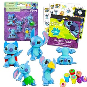 Clássico Disney Disney Stitch Mini Figures 5 Pack - Lilo e Stitch Toy Bundle com 5 Stitch Cake Topper Figures Plus Stitch Stickers, figuras de costura