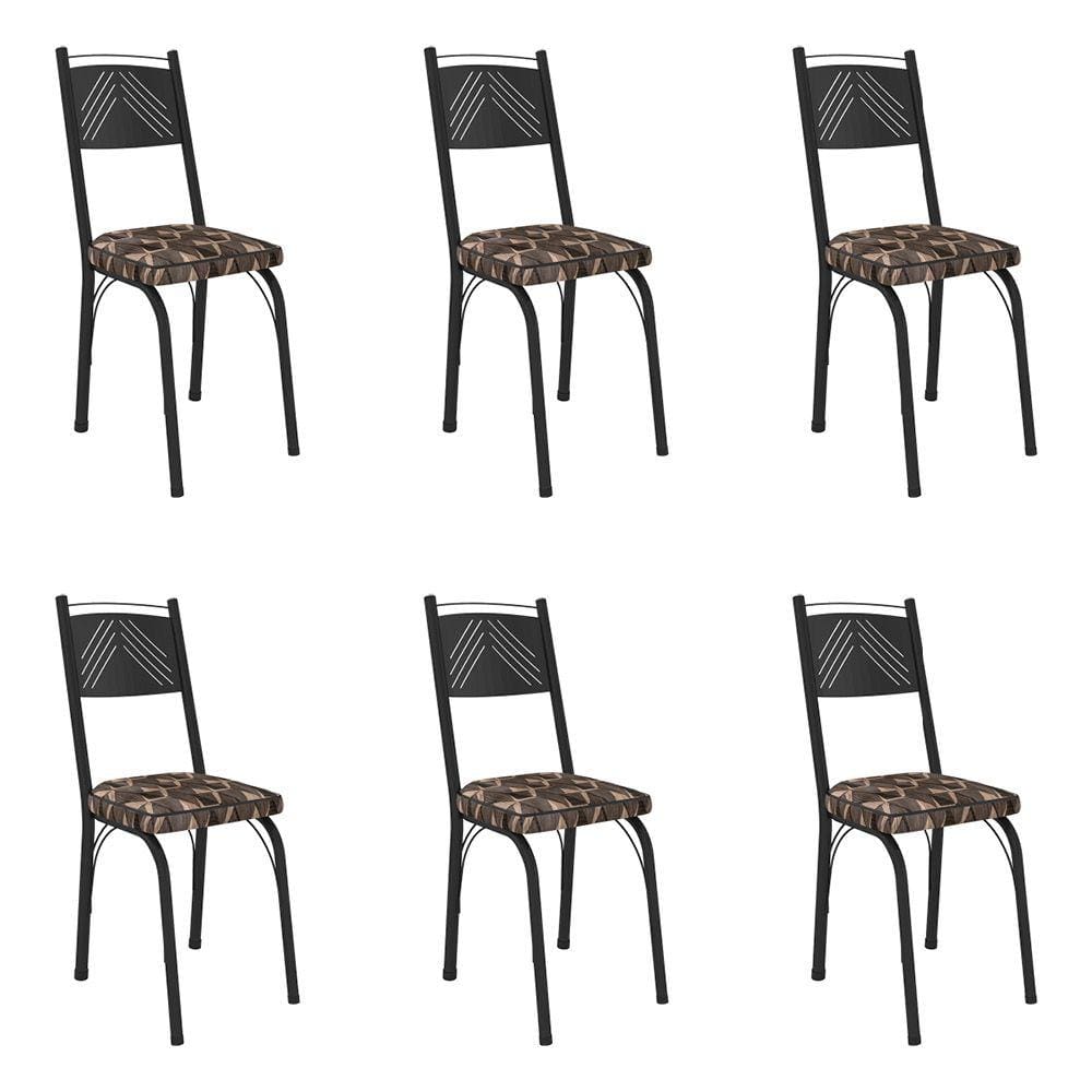 Kit 6 Cadeiras de Cozinha Virginia Estampado Mosaico Palha Pés de Ferro Preto - Pallazio