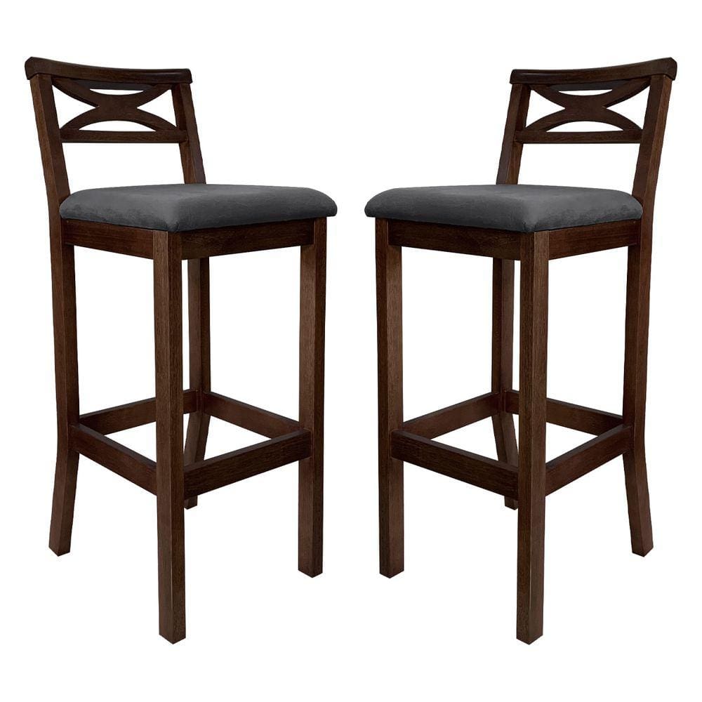 Kit 2 Banquetas Alta Estofada para Bancada Madri Madeira Capuccino Suede CCS