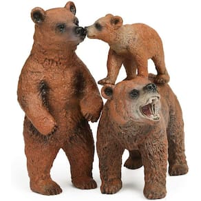 Grizzly Bear Toys Figurines Set, Plastic Forest Animal Bear Family Figures for Nature Science Learning, Realistic Woodland Creature Party Supplies Cak