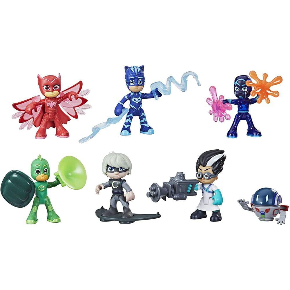 PJ Mascara Herói e Figura do Vilão Conjunto Brinquedo Pré-Escolar, 7 Action Figures com 10 Acessórios, Idades 3 e Up