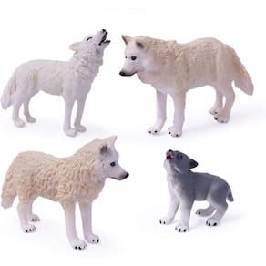 4pcs Wolf Toy Figurines Set Wolf Animal Figures White Wolf Family Cake Topper Topper Toy Gift for Kids (4pcs White Wolf Family)