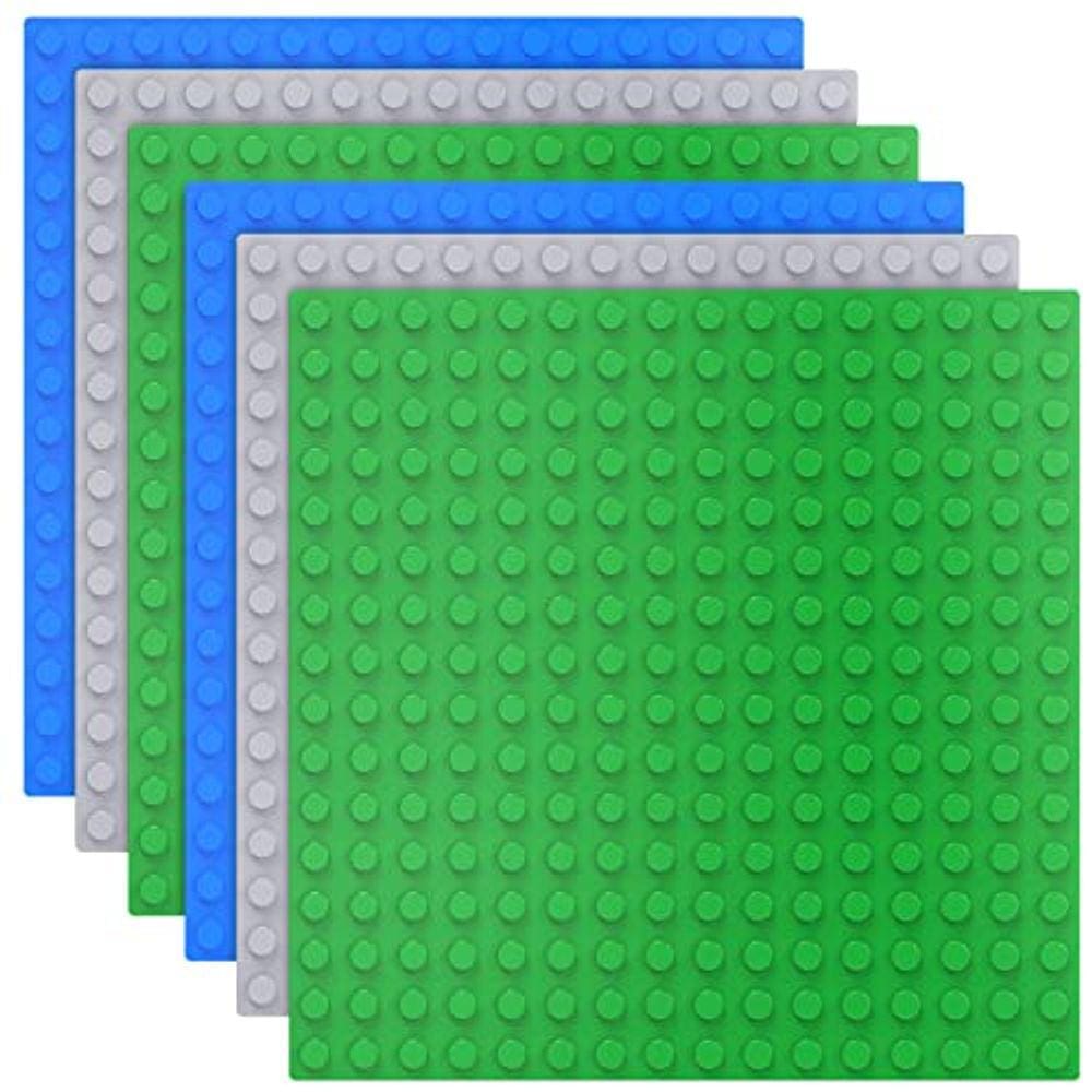 6 Pack grande rodapé de tijolos de construção em azul, verde, cinza, 10 x 10 polegadas Baseplates  com DUPLO, MEGA, Baseplate para DIY Play Table ou W