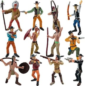 12 Pcs Cowboys do Velho Oeste e índios nativos americanos Soldados de plástico da figura do brinquedo, Playset ocidental realista em poses variadas e