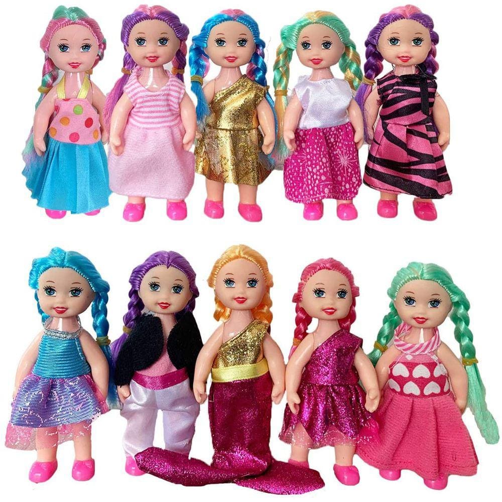 Jing Show Bussines Toys Pack de 10 4" Mini Doll com traje colorido de roupas coloridas