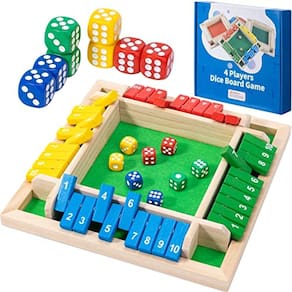 Feche a caixa Jogo de Dados,8 Dados 1-4 Jogadores Mesa de Madeira Jogo de Habilidades Matemáticas com Drop it Game Instruções para Crianças Adultos Fá