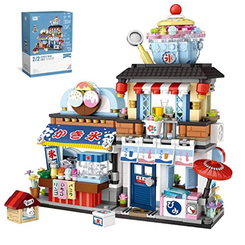 QIUXQIU Building Blocks Toys, japonês Street View Ice Drink Shop Mini Bricks Model Set, MOC Creative DIY Simulation Architecture Mini Particle Constru