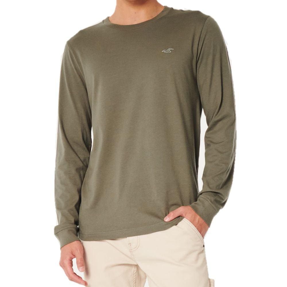 Camiseta Manga Longa Verde Hollister Masculina Bordada
