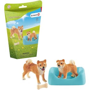 Schleich Farm World, Brinquedos Animais para Meninas e Meninos, Playset de 4 Peças, Mãe e Cachorrinho Shiba Inu