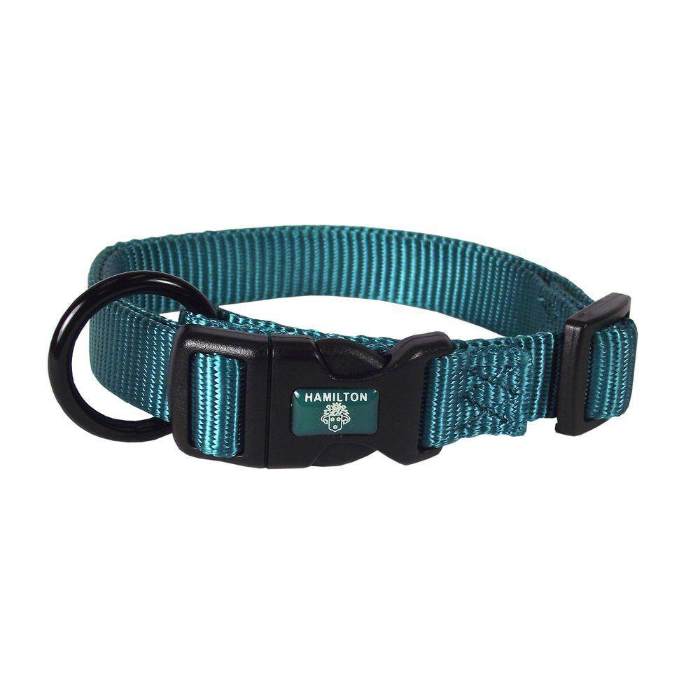Coleira para cães Hamilton ajustável em nylon azul-petróleo 16-22 cm