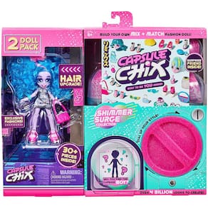 Cápsula Chix Shimmer Surge 2 Pack, 4,5 polegadas Boneca Pequena com Unboxing máquina cápsula e Mix and Match Fashions and Accessories, 59228
