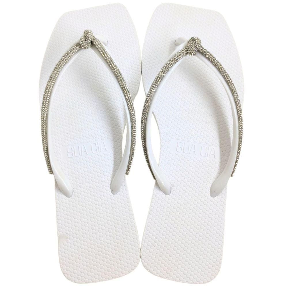 Chinelo de Dedo Feminino Casual Bico Quadrado com Strass Sua Cia 8503.17003