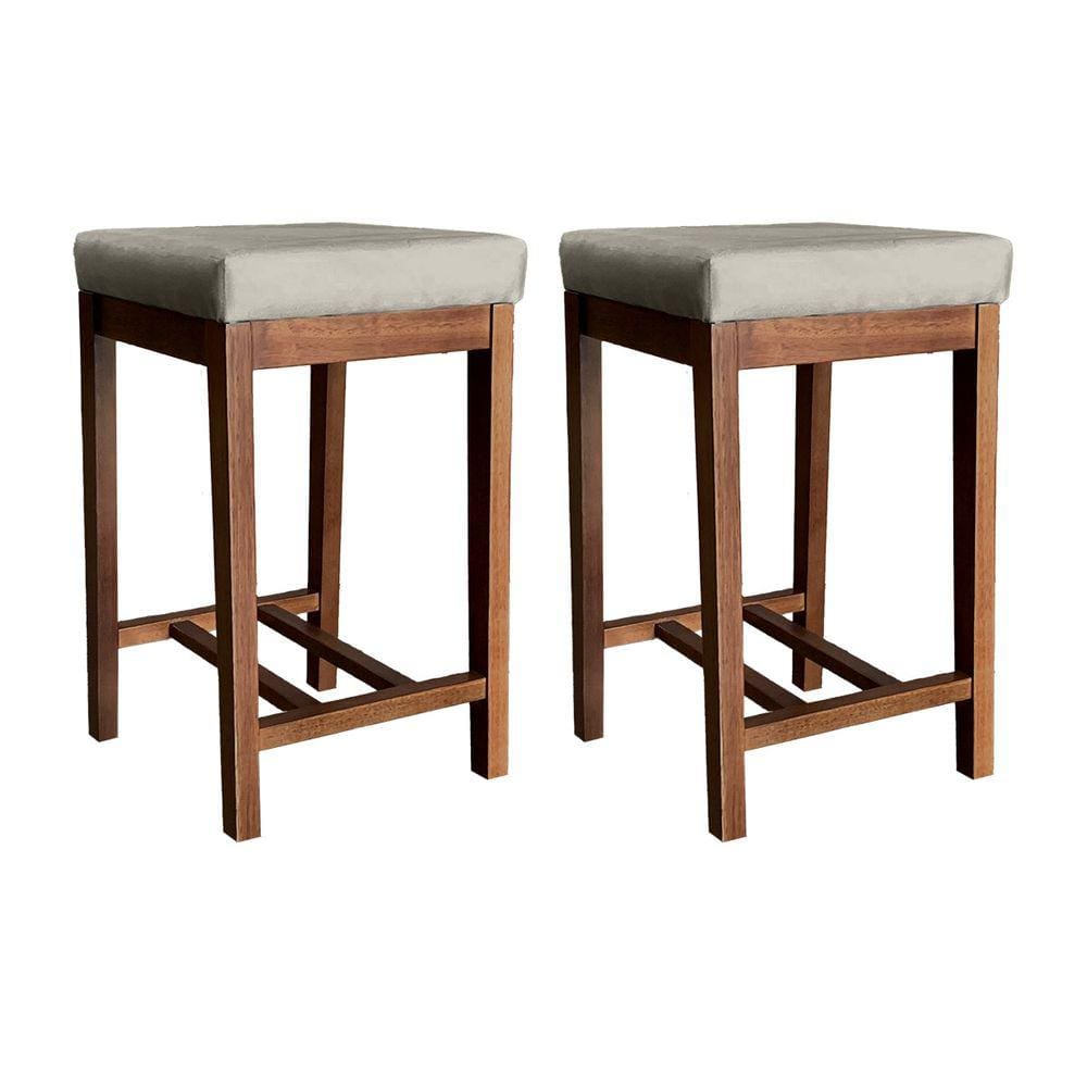 Kit 2 Banquetas Alta para Bancada Bali Madeira Castanho Suede CCS