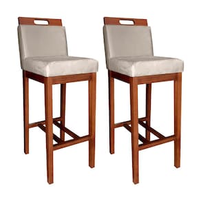 Kit 2 Banquetas Alta Veneza para Ilha de Cozinha Madeira Maciça Castanho Suede CCS