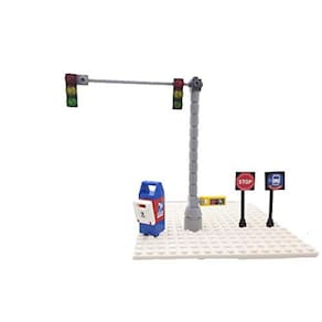 4 PCS Building Toys 2 Lane Main Road Semáforo City Town Village Street Stop Sinal Bus Stop Post Box Road Sign compatível com todas as principais marca