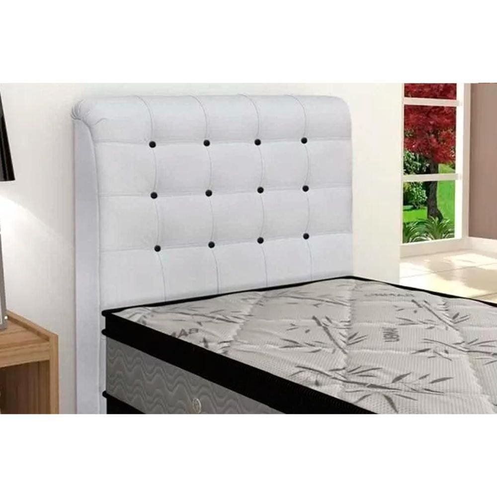 Cabeceira Cama Box Estofada Solteiro Solteiro Dama Plus Courano Branco/Preto - Simbal