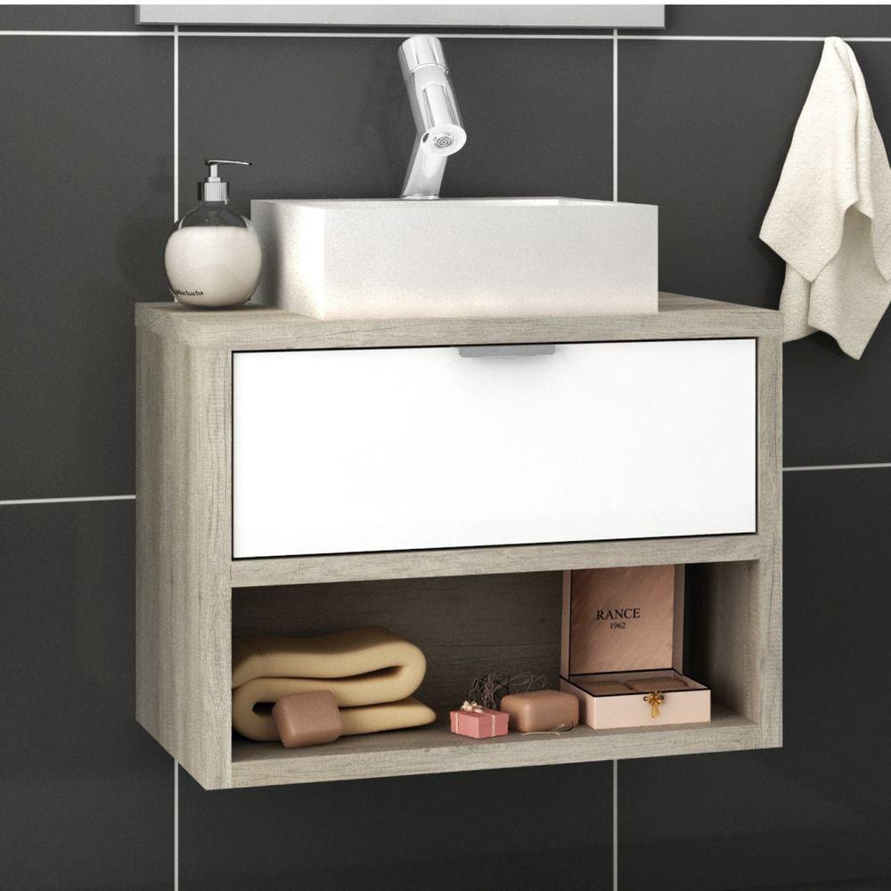 Gabinete para Banheiro 1 Gaveta 60cm sem Cuba Malta Móveis Bosi Barrique/Branco