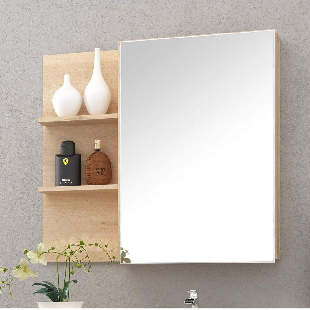 Espelho para Banheiro 1 Porta 3 Prateleiras Jazz Móveis Bosi Faia/Branco