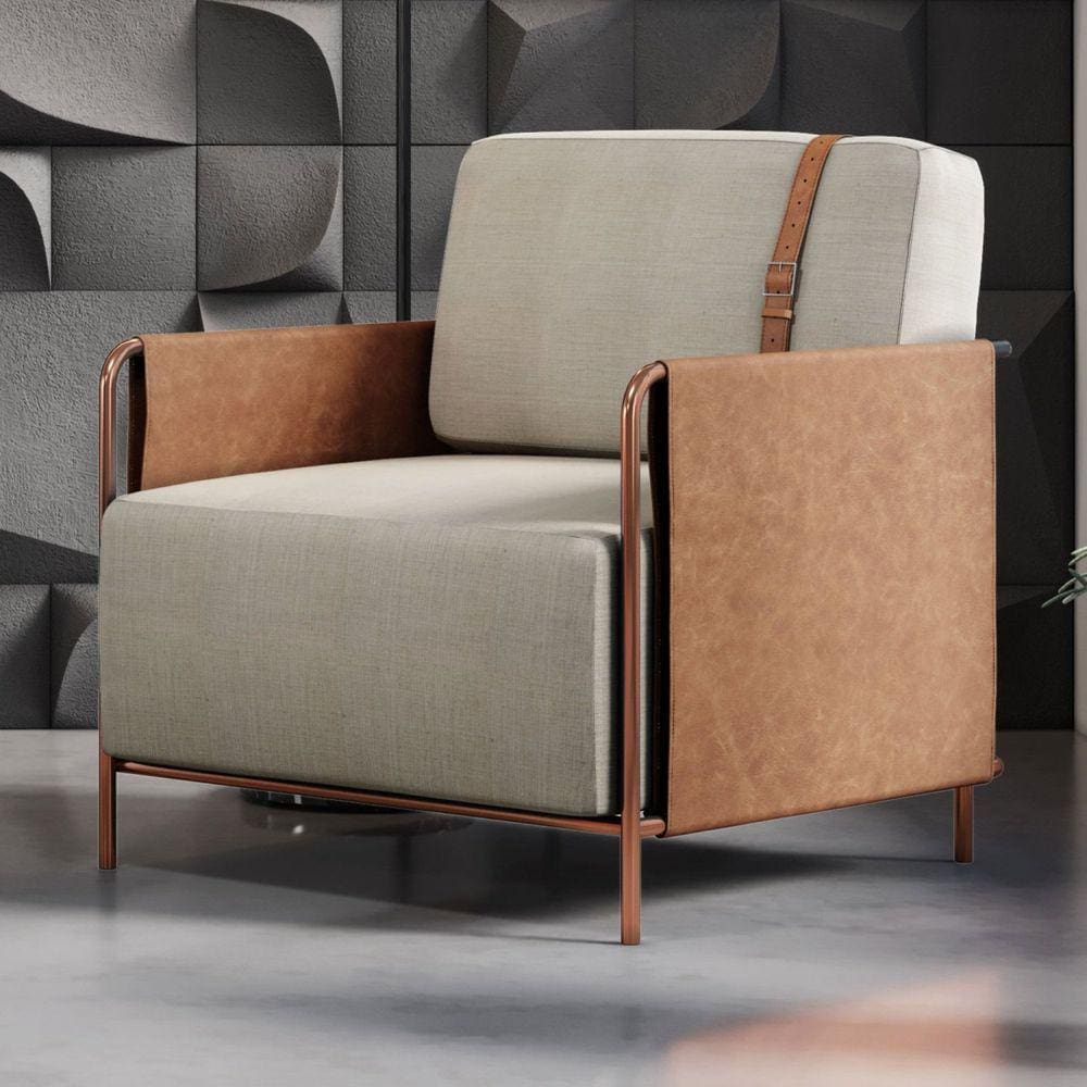 Poltrona M01 Mais Decor Cobre/Linho Areia