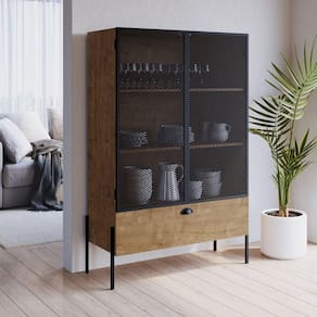 Cristaleira Industrial 2 Portas 1 Gaveta 93cm York Artesano Vermont/Preto