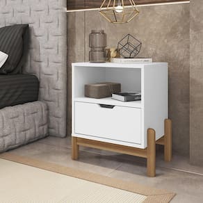 Mesa de Cabeceira 1 Gavetas 52x58cm Antares Casa D Branco