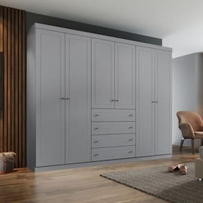 Guarda Roupa Casal 6 Portas 4 Gavetas Mississipi Henn Cinza