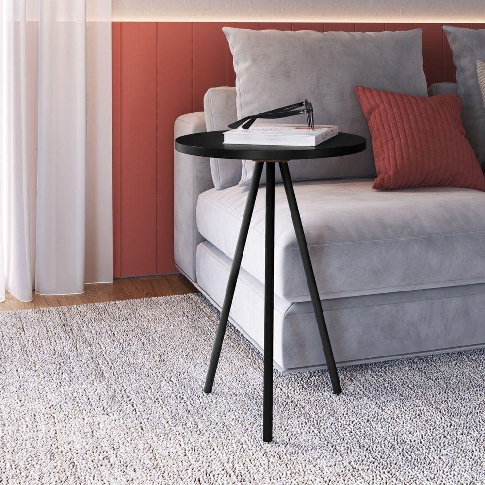 Mesa Lateral Redonda Baixa Industrial Artesano Preto/Preto